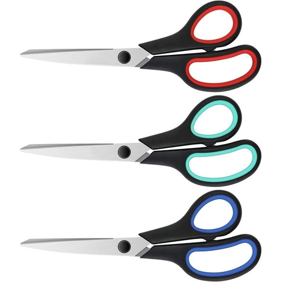 3-Pack 8" Heavy Duty Scissors with Ultra Sharp Blades and Comfort Grip Handles - For Office, Sewing, Handcraft Workshop, Home and Crafts, Etc.
