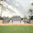 thumbnail image 1 of HAPPATIO 4-Pc Aluminum Outdoor Conversation Set, Include Loveseat, Single Sofa x2, Coffee Table,, 1 of 10