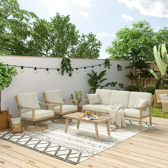 HAPPATIO 4-Piece Outdoor Patio Furniture Set for 5, Aluminum Outdoor Conversation Set Includes 1 Three-Seater Sofa, 2 Swivel Chairs, and 1 Coffee Table, Perfect for Porch, Deck, Garden