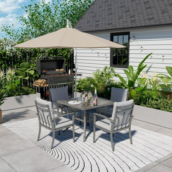 HAPPATIO 5-Piece Patio Outdoor Dining Set - All Aluminum Outdoor Patio Table and Chairs Set for 4 Includes 1 Square Dining Table and 4 Dining Chairs, Patio Outdoor Dining Set for Lawn or Garden