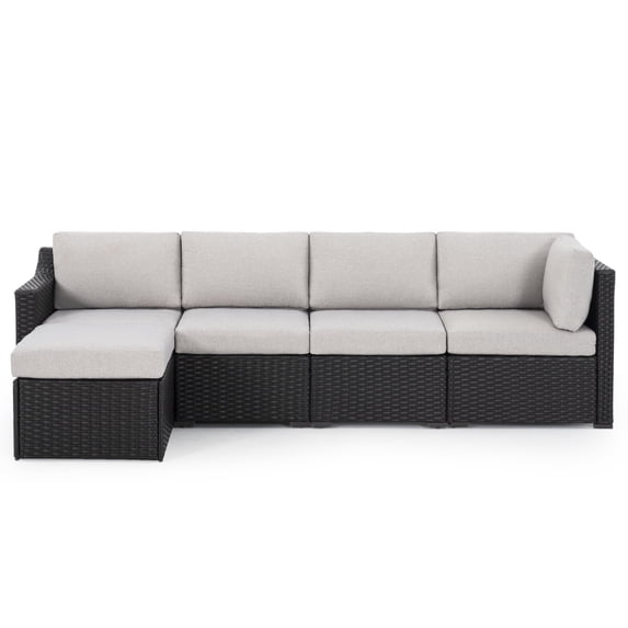 HAPPATIO 5-Piece Wicker Patio Conversation Set with Gray Cushions