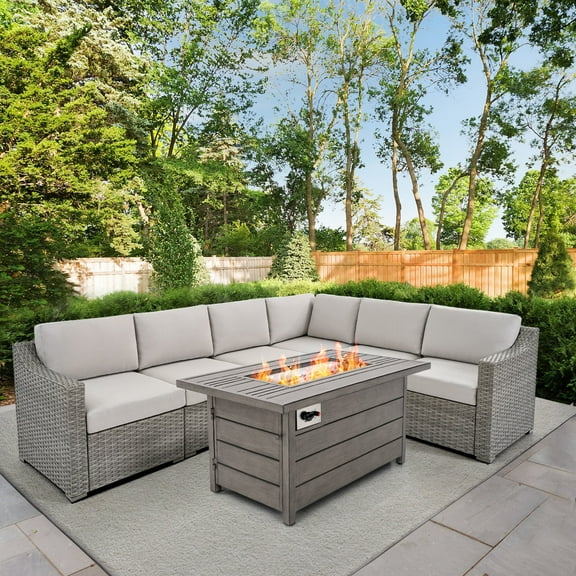 HAPPATIO 50,000 BTU Patio Fire Pit with Aluminum Slats Table