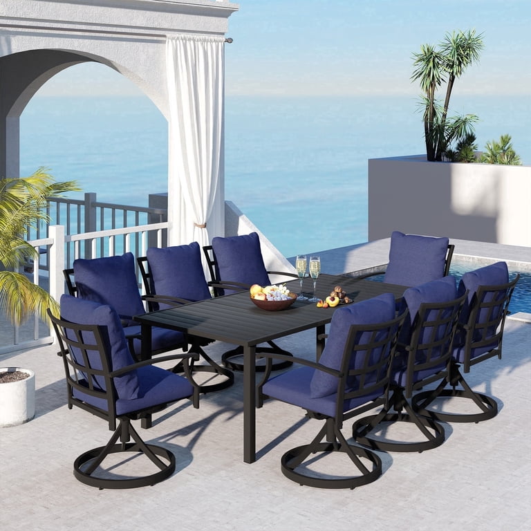 9 piece patio set with umbrella Kingdom 9-Piece HDPE Patio Dining for 8, 75.2