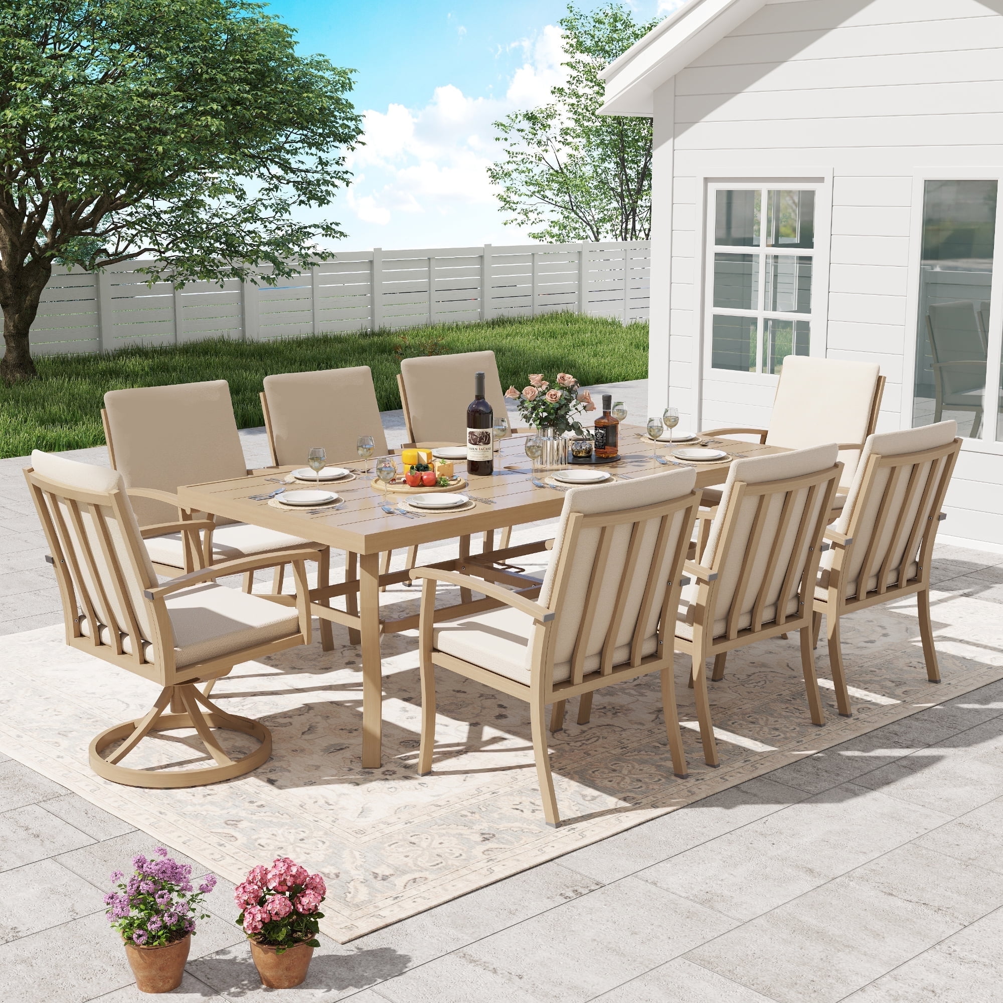 HAPPATIO Aluminum 9 Piece Patio Dining Sets, Outdoor Dining Set for 8 ...