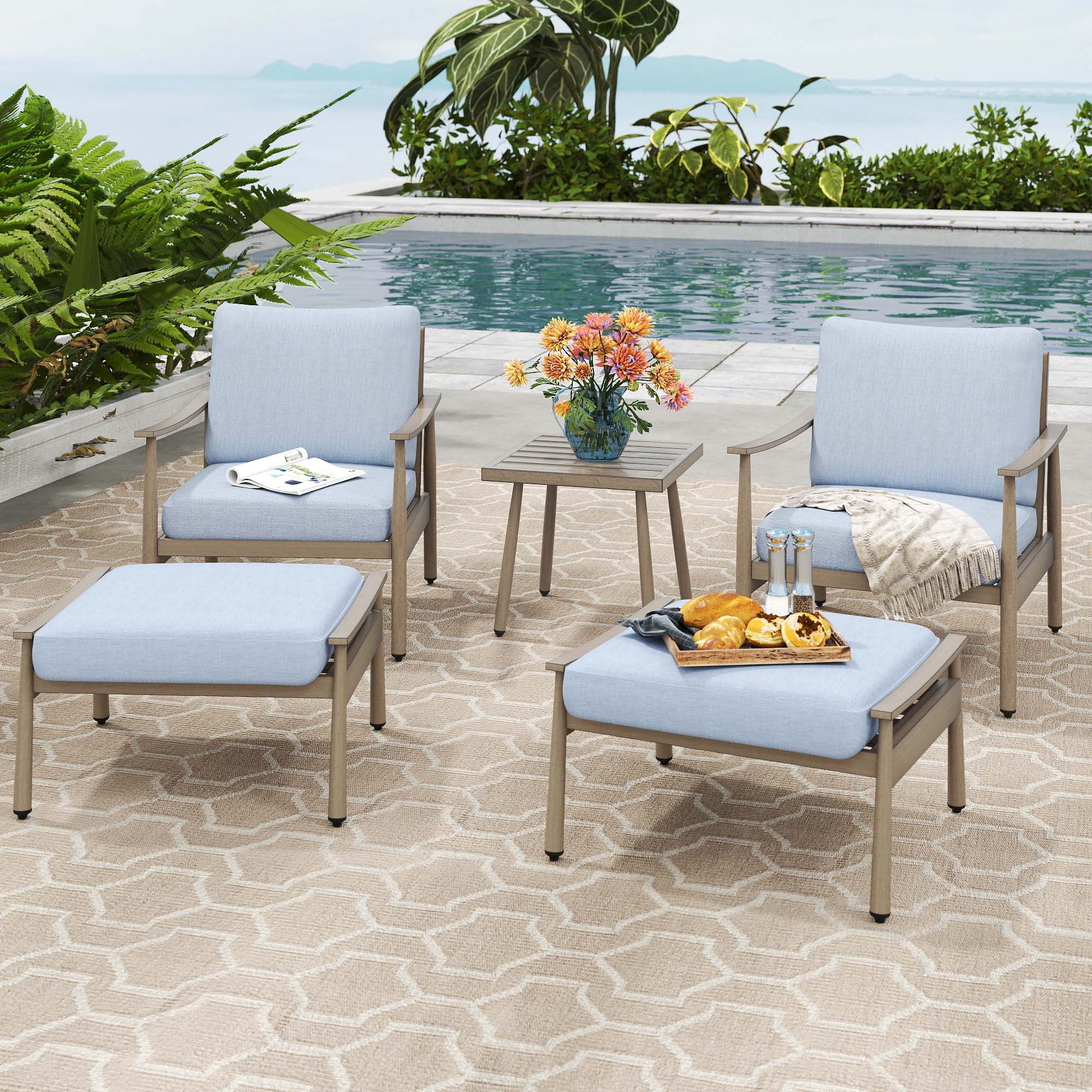 HAPPATIO Aluminum Outdoor Furniture Set - 5 Pieces Patio Furniture Set