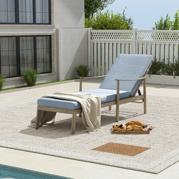 HAPPATIO Outdoor Chaise Lounge Chair - Aluminum Pool Lounge Chair with Adjustable Backrest and Cushion, Curved Armrest, Outdoor Lounge Chair for Beach, Yard, or Poolside (Brown)