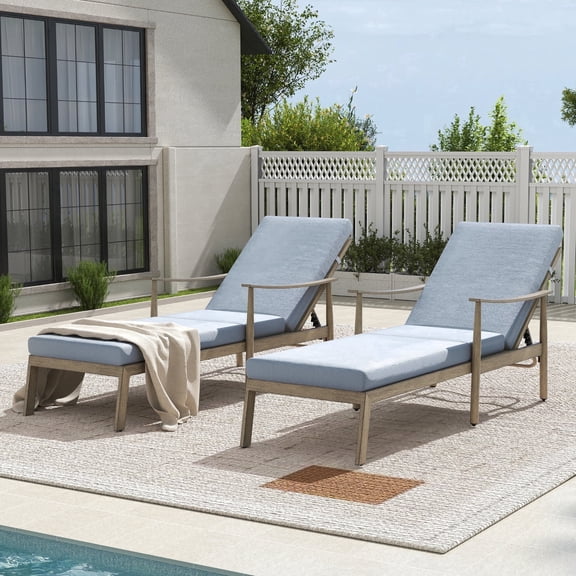 HAPPATIO Outdoor Chaise Lounge Chair Set of 2, Aluminum Pool Chair with Adjustable Backrest and Cushion, Curved Armrest, Outdoor Lounge Chair for Beach, Yard, or Poolside (Brown)