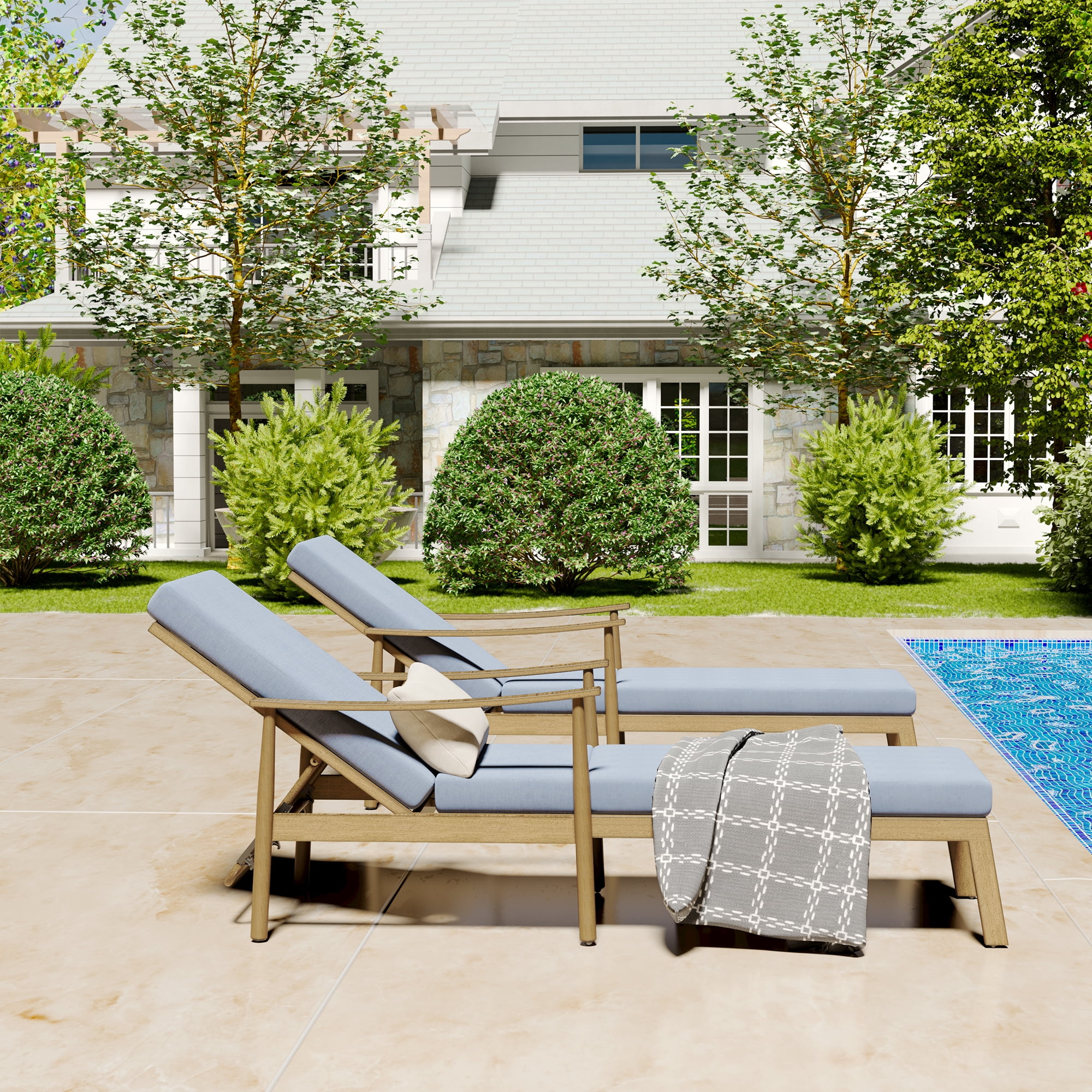 HAPPATIO Outdoor Chaise Lounge Chair Set of 2, Aluminum Pool Chair with ...