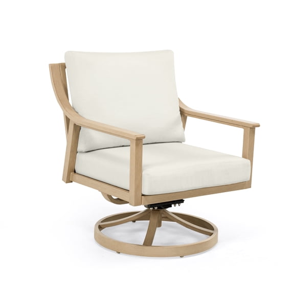 HAPPATIO Outdoor Patio Single Swivel Sofa Chair, Aluminum Patio Furniture Armchair,360 Degree Rotating Basic with 4.5" Thicken Removable Cushions for Deck, Lawn, Outside (Beige)