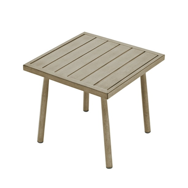 HAPPATIO Outdoor Side Table for Patio, Aluminum Small Side Table, Metal Square End Table,Waterproof and Rustproof for Deck, Lawn, Yard, Brown
