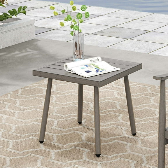 HAPPATIO Outdoor Side Table for Patio, Aluminum Small Side Table, Metal Square End Table,Waterproof and Rustproof for Deck, Lawn, Yard, Grey
