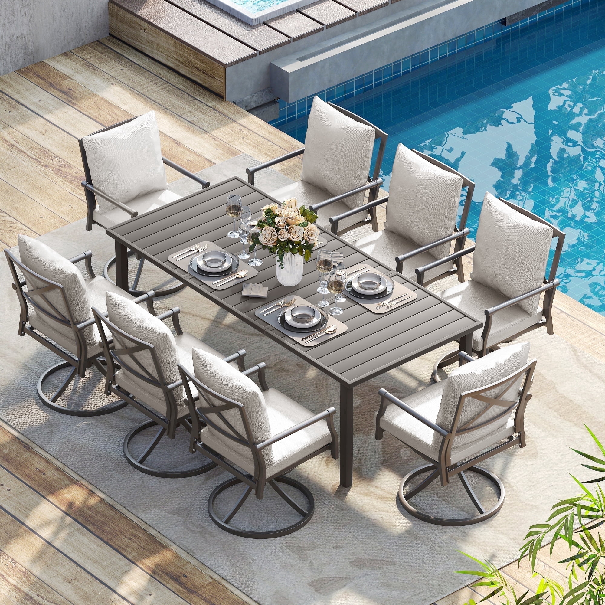 8' Rectangular Table HAPPATIO 9-Piece Outdoor Dining Set - Patio Dining Set for 8. Includes ...