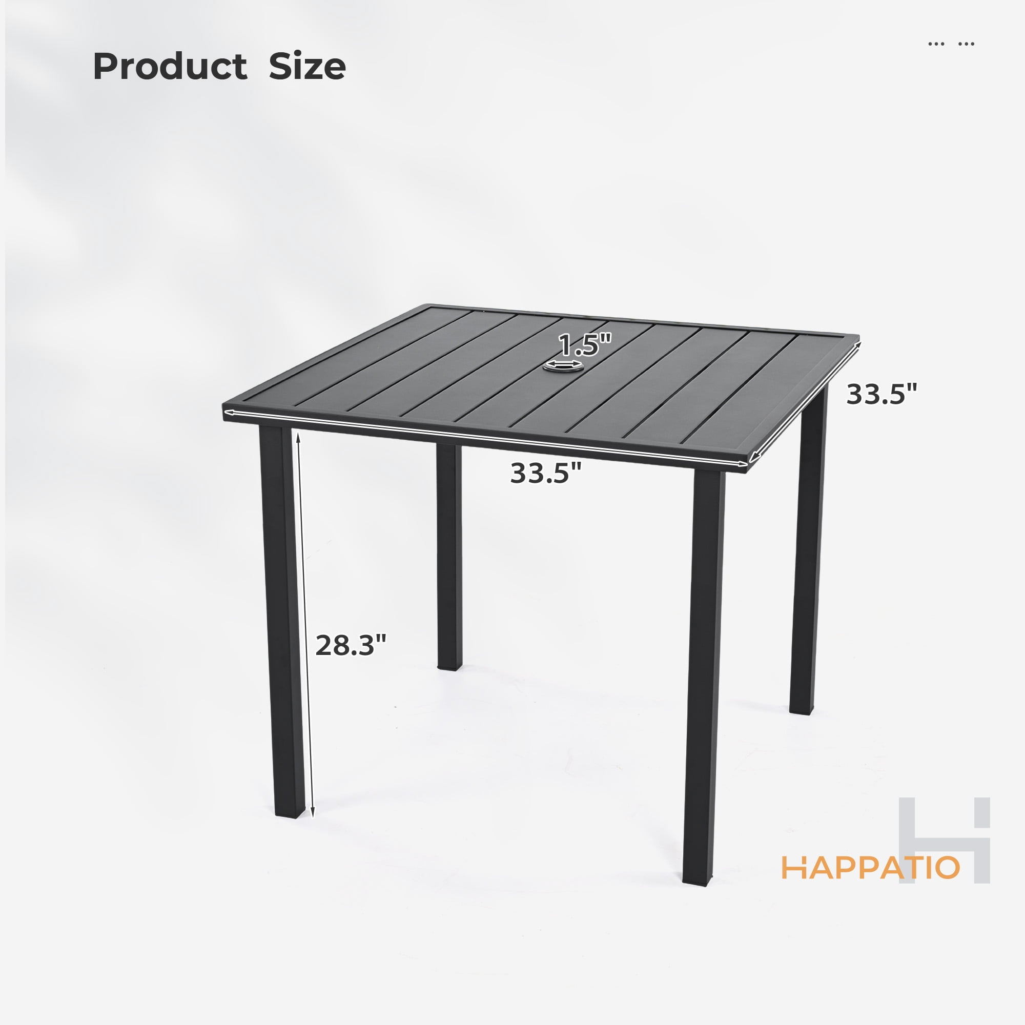 HAPPATIO Patio Dining Table, Square Table for 4, with Umbrella Hole ...