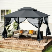 HAPPATIO Patio Gazebo 10' X 12', Ventilated Double Roof & Mosquito Netting, Outdoor Gazebo with Metal Frame, Soft Top Canopy for Backyard, Deck, Poolside