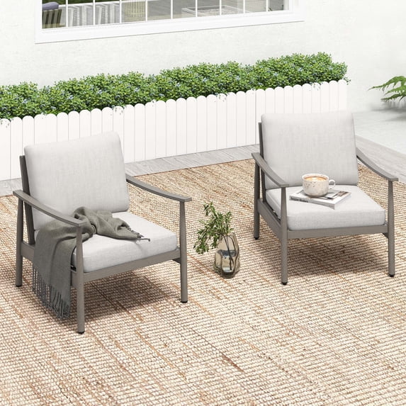 HAPPATIO Outdoor Aluminum Single Sofa x2, Rope Design Backrest, with Comfortable Cushions, All Weather Furniture, for Yard, Deck, Porch