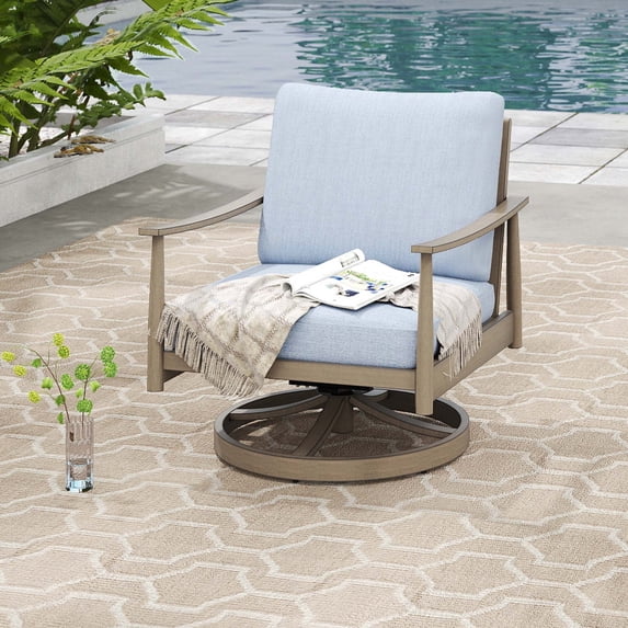 HAPPATIO Outdoor Aluminum Swivel Sofa x1, Rope Design Backrest, with Comfortable Cushions, All Weather Furniture, for Yard, Deck, Porch