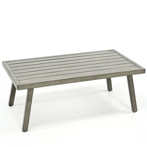 HAPPATIO Rectangle Outdoor Coffee Table, Aluminum Modern Accent Coffee Table, Rustproof & Easy Maintenance for Deck, Lawn, Outside (Grey)