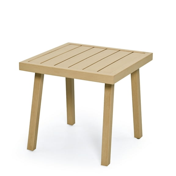HAPPATIO Square Outdoor Side Table, Aluminum Modern Accent Side Table, Rustproof & Easy Maintenance for Deck, Lawn, Outside (Beige)