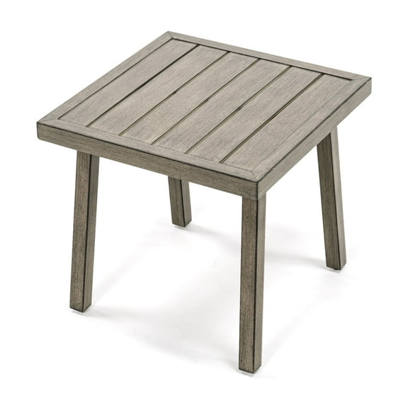 HAPPATIO Square Outdoor Side Table, Aluminum Modern Accent Side Table, Rustproof & Easy Maintenance for Deck, Lawn, Outside (Grey)