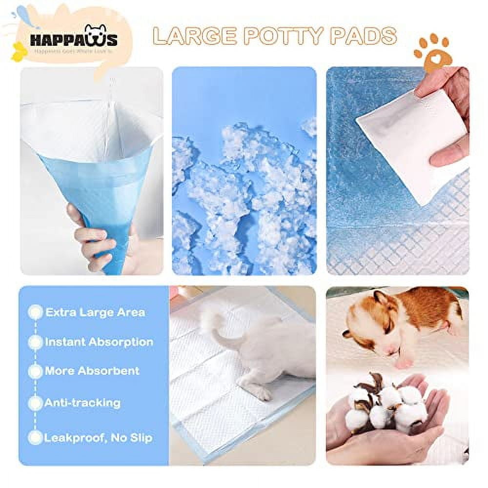 HAPPAWS Pee Pads for Dogs, MultiSized 5Layer LeakProof Puppy Pads