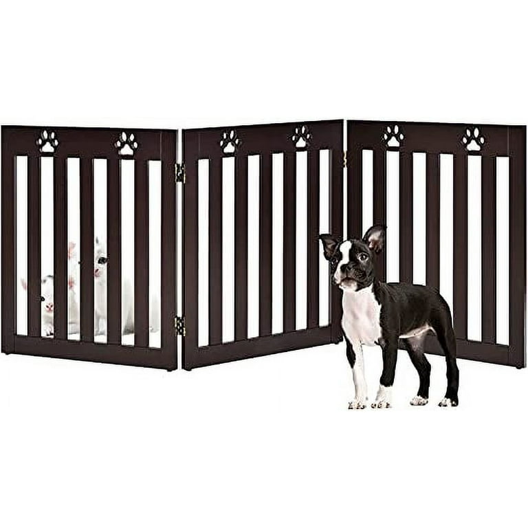 HAPPAWS Wooden Freestanding Pet Gate for Dogs 24 inch Step Over Fence Folding Convertible Puppy Pen Playpen Extra Wide Indoor Dog Barrier Divider