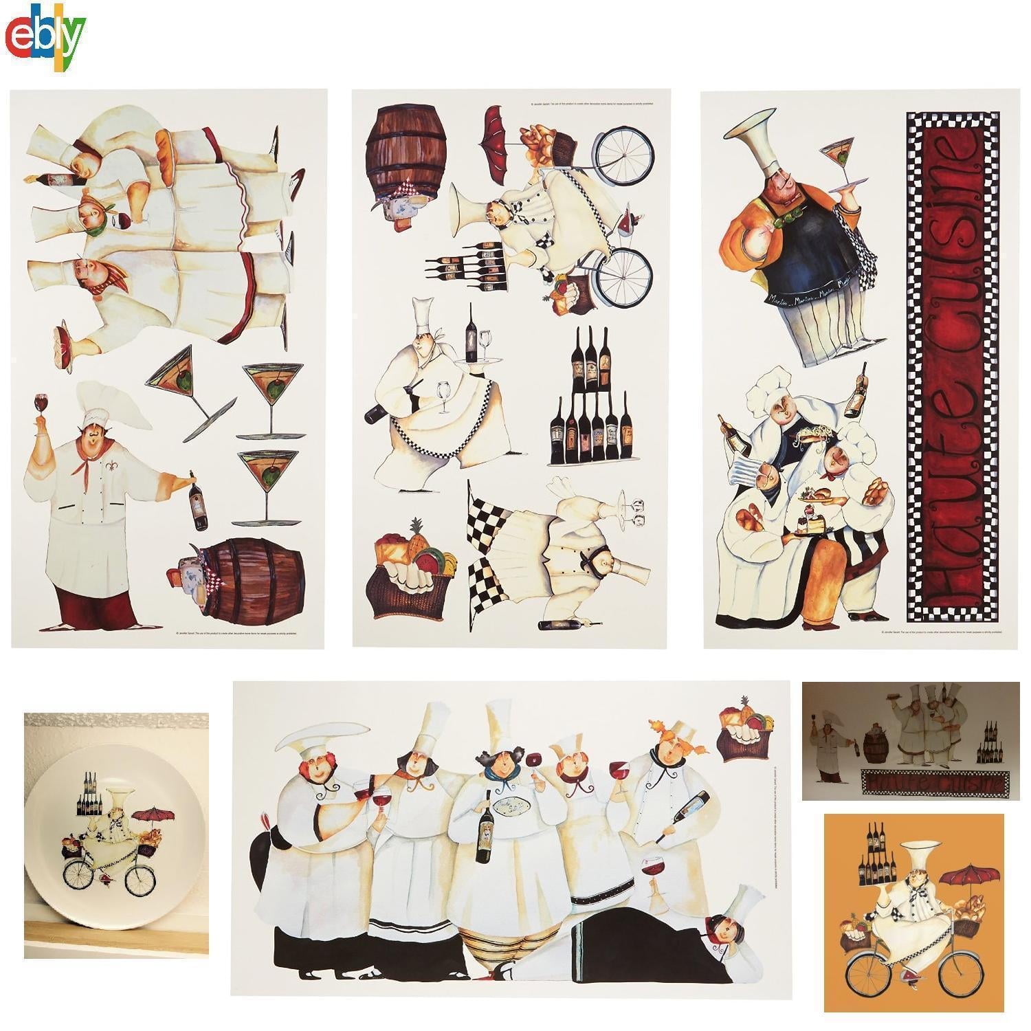 Cheerful Chef Cartoon Vinyl Wall Decals, 17 Pieces