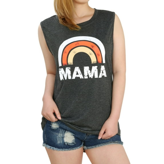 HAPPIERE Women’s Tank Top Sleeveless Tee Shirts Colorful Rainbow Mama Dark Gray color Size L