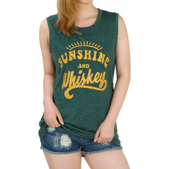 HAPPIERE Women’s Tank Top Sleeveless Tee Shirts  Sunshine & Whiskey Green color Size XXL