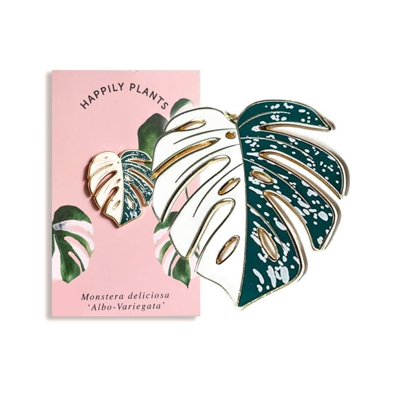 HAPPILY PLANTS Variegated Monstera 'Albo' Lapel Brooch Pin