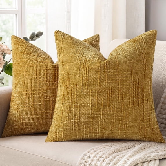 HAPPINESS Chenille Throw Pillow Covers 20x20 Set of 2 Thick Textured Slubby Couch Pillow Covers Farmhouse Accent Modern Neutral Decorative Pillow Cases for Bed Sofa Living Room