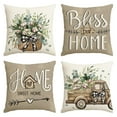 thumbnail image 1 of HAPPINESS Spring Summer Pillow Covers 18x18 inches, Farmhouse Flower Print Decorative Throw Pillow Covers 4 Piece Set, Cotton Linen Sofa Cushion Cover, Garden Patio Home Decor, 1 of 7