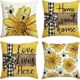 thumbnail image 1 of HAPPINESS Spring Summer Pillow Covers 18x18 inches, Farmhouse Flower Print Decorative Throw Pillow Covers 4 Piece Set, Cotton Linen Sofa Cushion Cover, Garden Patio Home Decor, 1 of 7