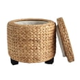 thumbnail image 1 of happimess Addie 17.72" Modern Coastal Hand-Woven Water Hyacinth Storage Ottoman with Lid, Natural, SSL1002A, 1 of 5