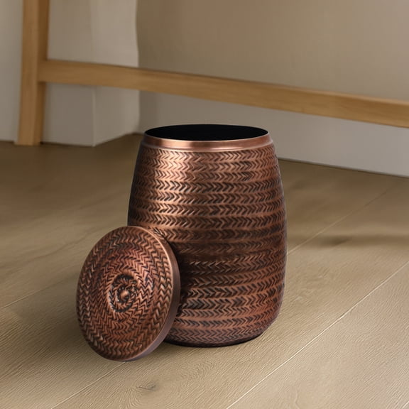 happimess SSL2003A Jasper 15" Modern Rustic/Lodge Arrow-Hammered Metal Drum Storage Side Table with Lid, Antique Copper