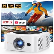 HAPPRUN 1500 ANSI Lumens Smart Projector with Built-in Streaming Apps, 4K Decoding Movie Projector with WiFi & Bluetooth, Dolby Audio, Auto Focus & Keystone, Outdoor Projector for Home Theater