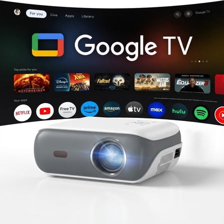 HAPPRUN 4K Supported Google TV Projector,Google Officially Licensed,Dolby Audio,Electric Focus & Auto  Vertical Keystone