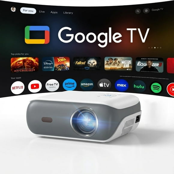 HAPPRUN 4K Supported Google TV Projector,Google Officially Licensed,Dolby Audio,Electric Focus & Auto  Vertical Keystone