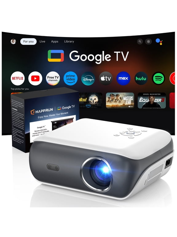 Official Licensed Google TV Projector, 4K Smart Projector with WiFi & Bluetooth, Outdoor Movie Projector with Dolby Sound, Built-in Streaming Apps, Compatible with Game Consoles & Smartphones
