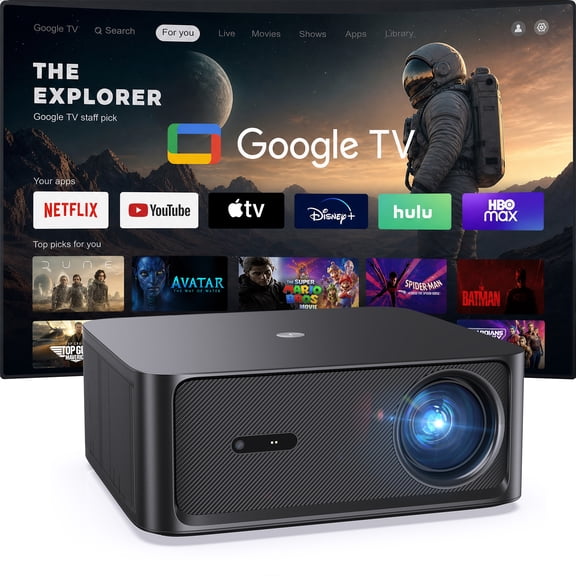 HAPPRUN Official Licensed Google TV 4K Projector with WiFi 6 and Bluetooth, 3000 ANSI Lumens Outdoor Movie Projector with Built-in Streaming Apps, Dolby Audio, Auto Focus & Keystone, HDR10