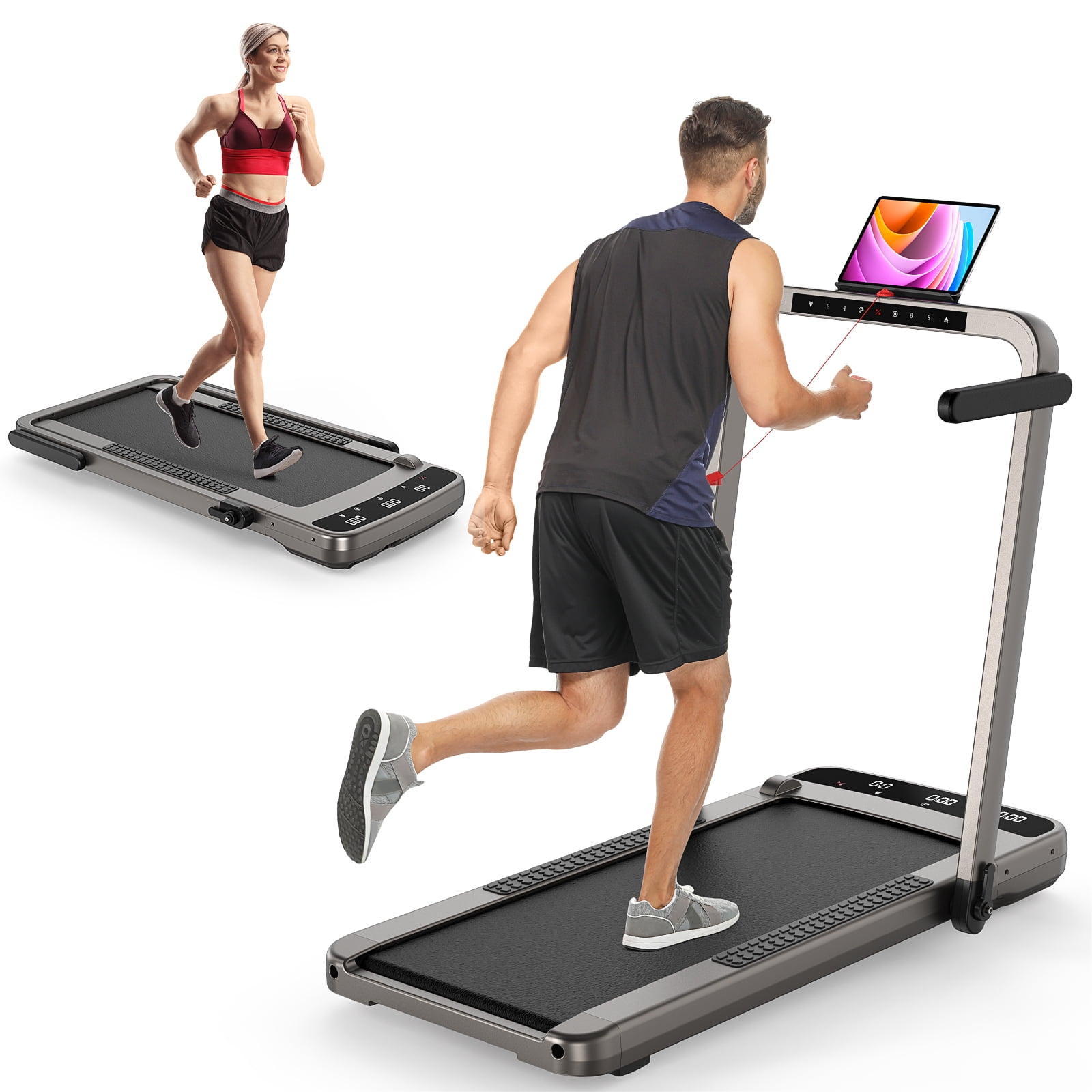 HAPPRUN Under Desks Treadmill, 2.5HP 2 in 1 Folding Treadmill with