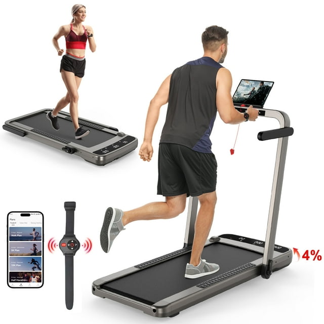 HAPPRUN 2.5HP Under Desk Treadmill, Folding/Motorized with Remote & Quiet Incline APP, Load