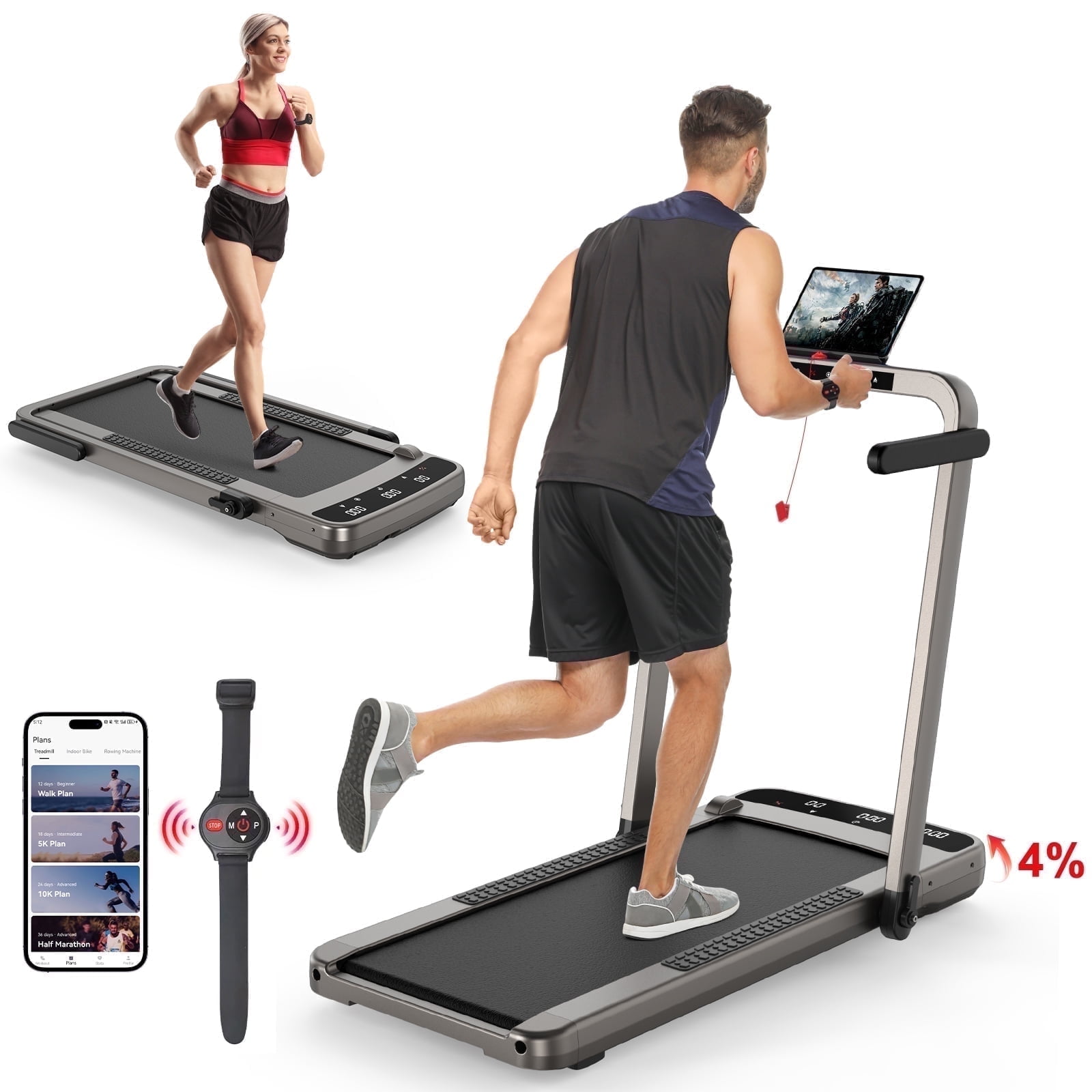 HAPPRUN 2.5HP Under Desk Treadmill 2 in 1 Folding Incline 300lb Capacity Home Office Walmart