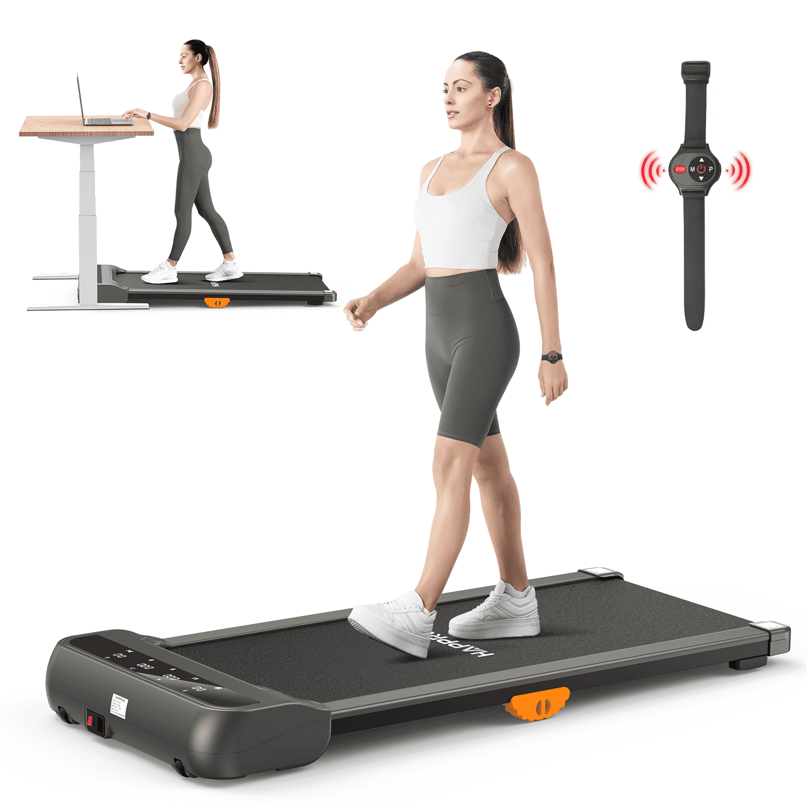 HAPPRUN Walking Pad, 2.5HP Under Desk Treadmill, Speed Range 0.5-4mph 330lbs Load Capacity Treadmill for Home Office with Remote Control