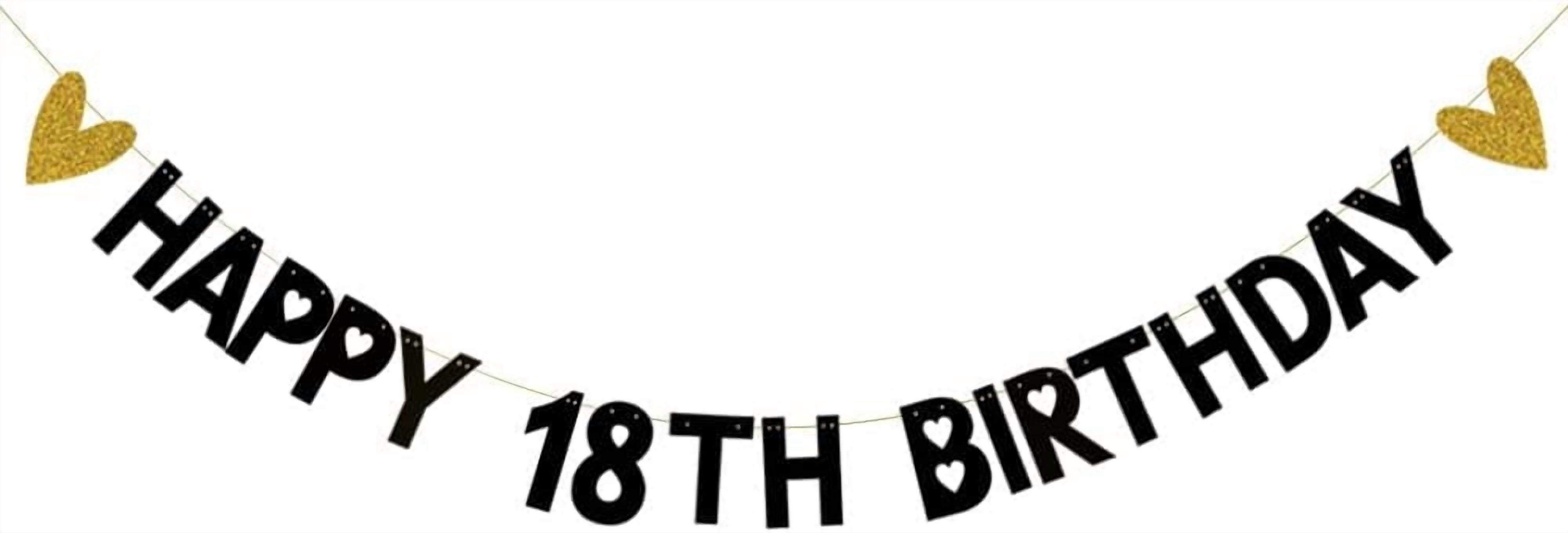 HAPPY 18TH BIRTHDAY Banner,Pre-Strung,Black Paper Glitter Party ...
