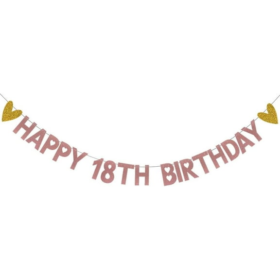HAPPY 18TH BIRTHDAY Banner,Pre-Strung,Rose Gold Paper Glitter Party Decorations for 18 Years Old 18TH Birthday Party Supplies Letters Rose Gold