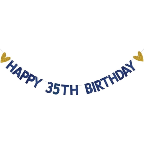 HAPPY 35TH BIRTHDAY Banner,Pre-Strung,Blue Paper Glitter Party Decorations for 35 Years Old 35TH Birthday Party Supplies Letters Blue