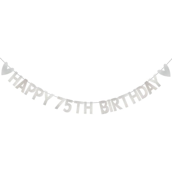 HAPPY 75TH BIRTHDAY Banner,Pre-Strung,Silvery Paper Glitter Party ...