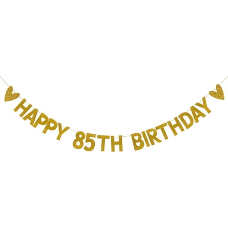 HAPPY 85TH BIRTHDAY Banner,Pre-Strung,Gold Paper Glitter Party Decorations for 85 Years Old 85TH Birthday Party Supplies Letters Gold