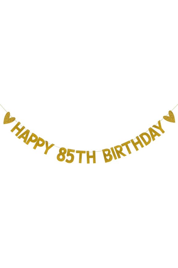 HAPPY 85TH BIRTHDAY Banner,Pre-Strung,Gold Paper Glitter Party Decorations for 85 Years Old 85TH Birthday Party Supplies Letters Gold