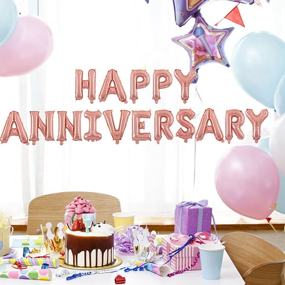 HAPPY ANNIVERSARY balloons 16 Inch HAPPY ANNIVERSARY Letters Balloons Decorative Aluminum Film Balloons Set for Wedding Party (Rose Gold)